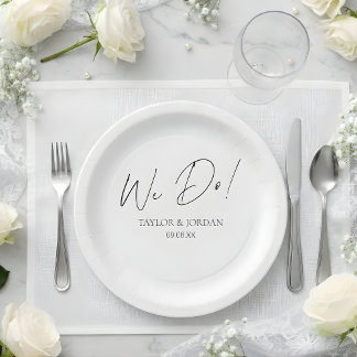 Plato De Papel Modern Minimalist We Do! Script Wedding Dinner