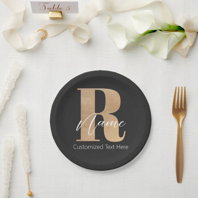 Plato De Papel Modern Monogrammed Initial R & Name Personalized (Boda)