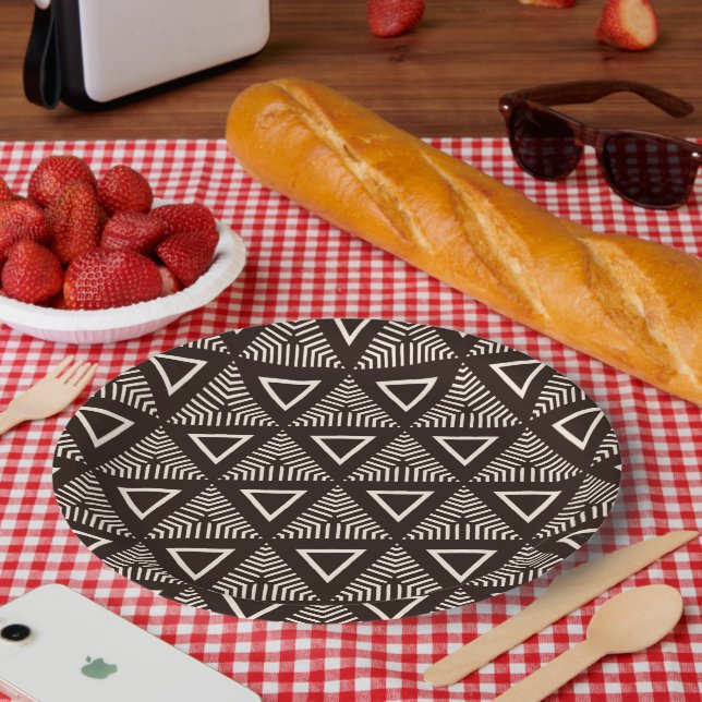 Plato De Papel Modern Mud Cloth Geometric Decorative Paper Plates (Picnic)