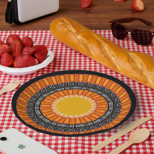 Plato De Papel Modern Mudcloth Kente Print Paper Plate (Picnic)