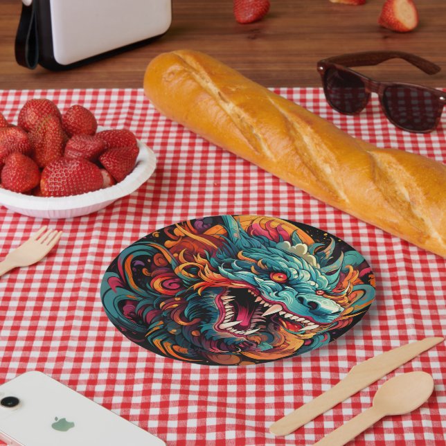Plato De Papel Modern Oriental Dragon Majesty (Picnic)