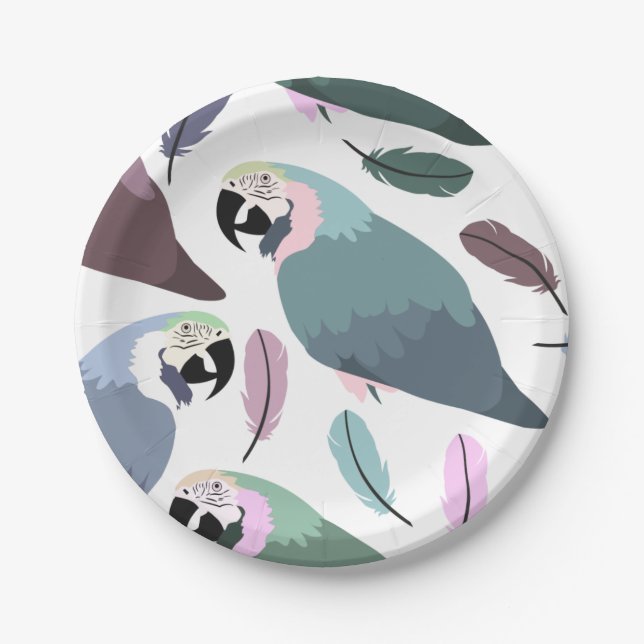 Plato De Papel Modern Parrots Tropical Pattern  (Anverso)