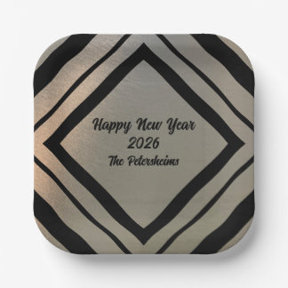Plato De Papel Modern Personalized Brushed Metal Happy New Years