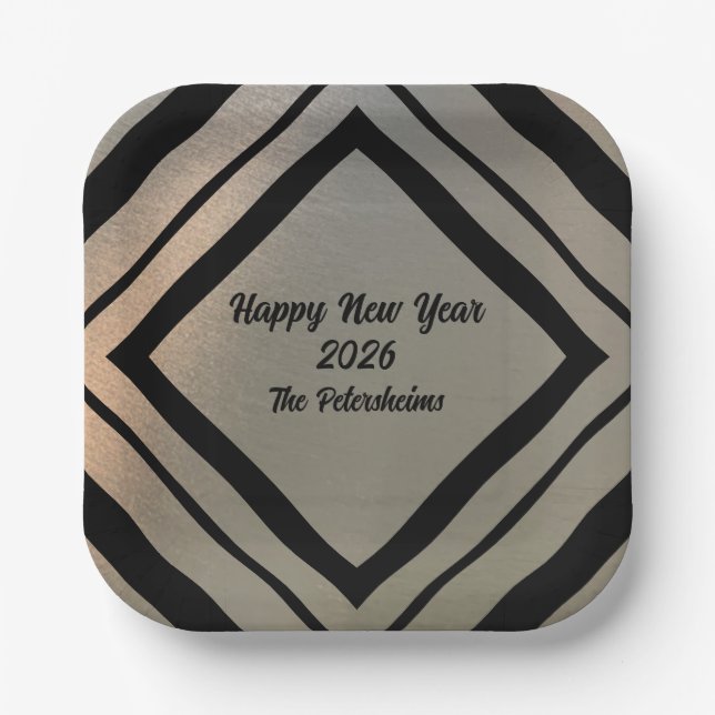 Plato De Papel Modern Personalized Brushed Metal Happy New Years (Anverso)