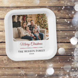 Plato De Papel Modern Personalized Family Photo Merry Christmas 