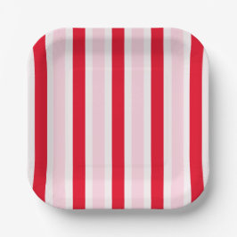 Plato De Papel Modern Pink Red Stripes Christmas