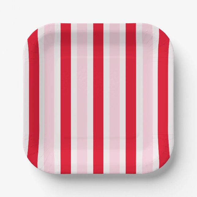 Plato De Papel Modern Pink Red Stripes Christmas (Anverso)