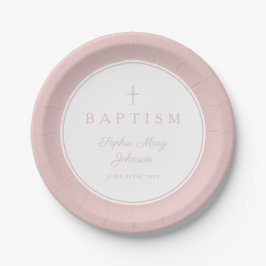 Plato De Papel Modern Pink Religious Cross Girl Baptism