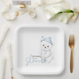 Plato De Papel Modern Polar Bear Winter Baby Shower