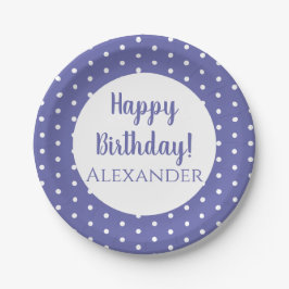 Plato De Papel Modern Purple Polka Dots Name Birthday Party
