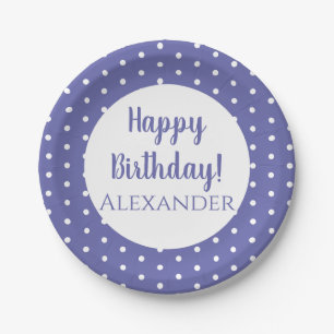 Plato De Papel Modern Purple Polka Dots Name Birthday Party
