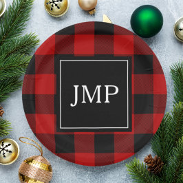 Plato De Papel Modern Red Buffalo Plaid | Personal Initial