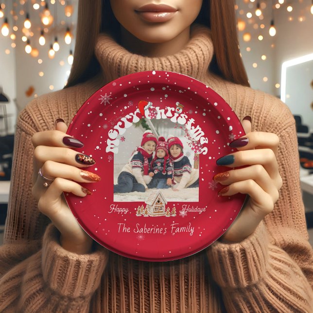 Plato De Papel Modern Red Curved Graffiti Merry Christmas Photos  (Subido por el creador)