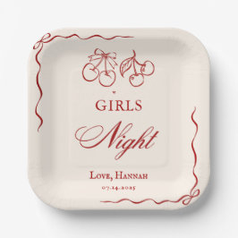Plato De Papel Modern Red Girls Night Dinner Party