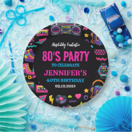 Plato De Papel Modern Retro Neon 80’s Birthday Party for Adults