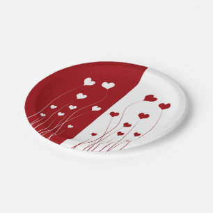 Plato De Papel Modern Romantic Red White Love Hearts