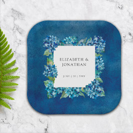 Plato De Papel Modern Rustic Blue Hydrangeas Floral Wedding