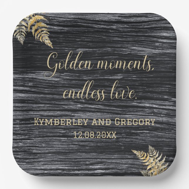 Plato De Papel Modern Rustic Golden Moments Interminable Love Bod (Anverso)