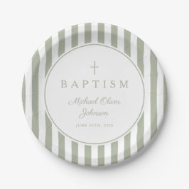 Plato De Papel Modern Sage Green Religious Cross Baptism