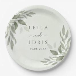 Plato De Papel Modern Sage Greenery Wedding Paper Plates