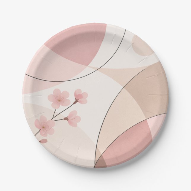 Plato De Papel Modern Sakura Minimalist Geometric Paper Plate (Anverso)