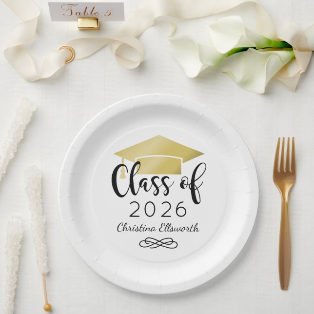 Plato De Papel Modern Script Gold 2026 Personalizado (Boda)