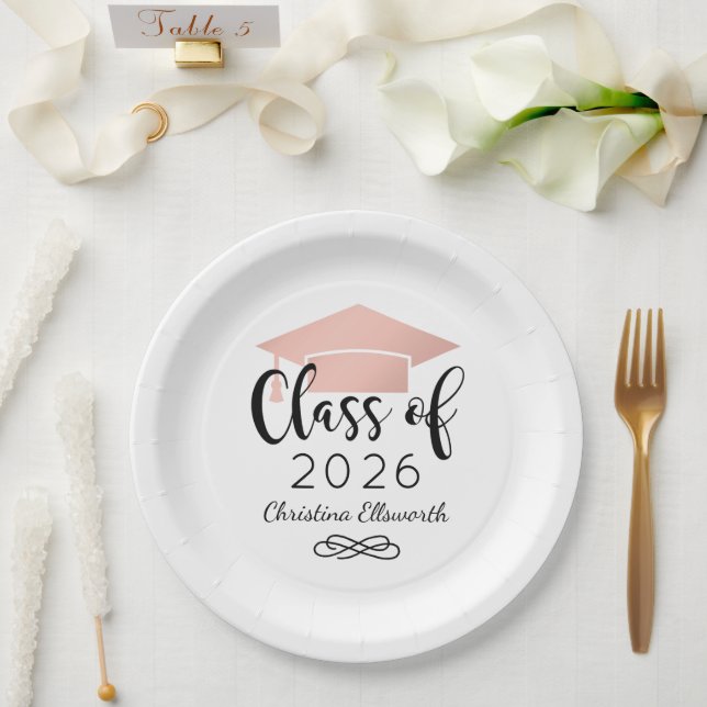 Plato De Papel Modern Script Rosa Oro 2026 (Boda)