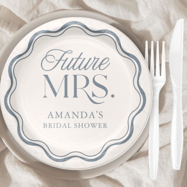 Plato De Papel Modern Something Blue Bridal Shower Future Mrs. (Subido por el creador)