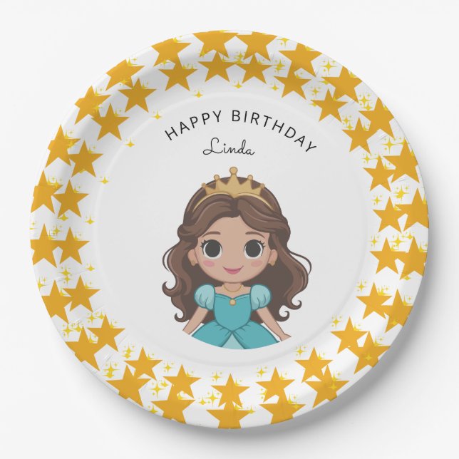 Plato De Papel Modern Star and Disney Princess Birthday gold (Anverso)