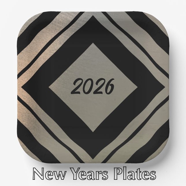 Plato De Papel Modern Stylish Brushed Metal 2026 New Years Party (Stylish custom New Year’s party paper plates. Modern Faux brushed metal and black custom script)