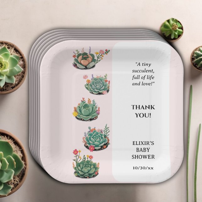 Plato De Papel Modern Succulent Cactus Baby Shower (Subido por el creador)