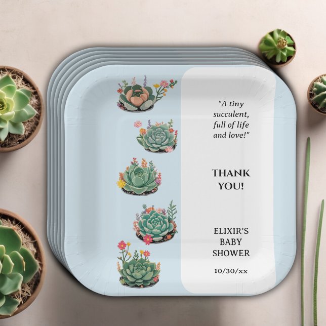 Plato De Papel Modern Succulent Cactus Baby Shower (Subido por el creador)