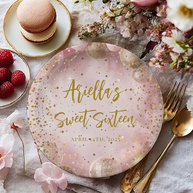 Plato De Papel Modern sweet 16 pink gold balloons (Subido por el creador)