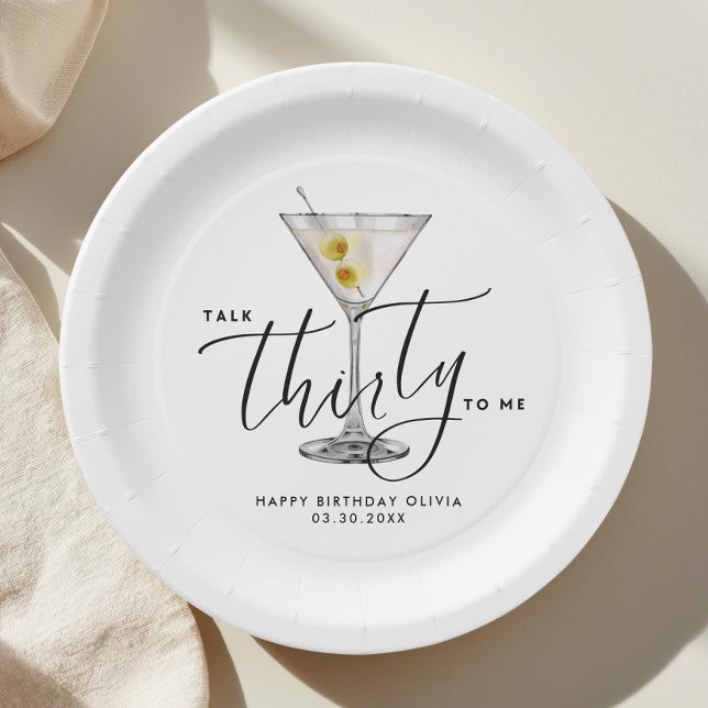 Plato De Papel Modern “Talk Thirty to Me” Martini Glass 30th (Subido por el creador)