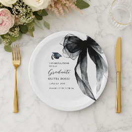 Plato De Papel Modern Watercolor Arco Negro Coquette Graduación 