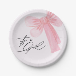 Plato De Papel Modern Watercolor Blush Pink Bow Its a Girl