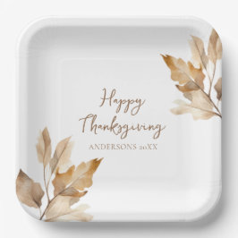 Plato De Papel Modern Watercolor Leaf Thanksgiving
