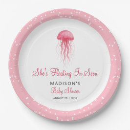 Plato De Papel Modern Watercolor Pink Jellyfish Girl Baby Shower