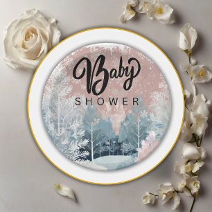Plato De Papel Modern Watercolor Winter Wonderland Baby Shower