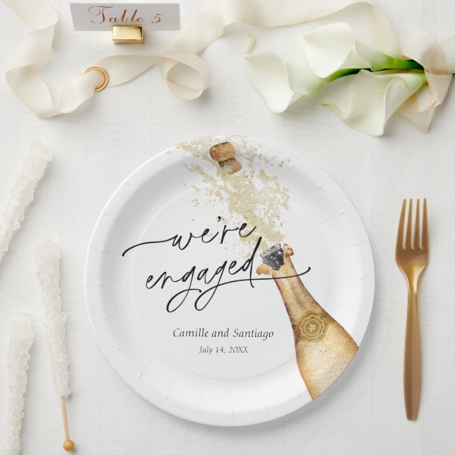 Plato De Papel Modern We're Engaged  Party Paper Plate (Boda)
