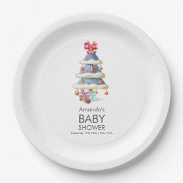 Plato De Papel Modern Winter Bow Christmas Tree Baby Shower 