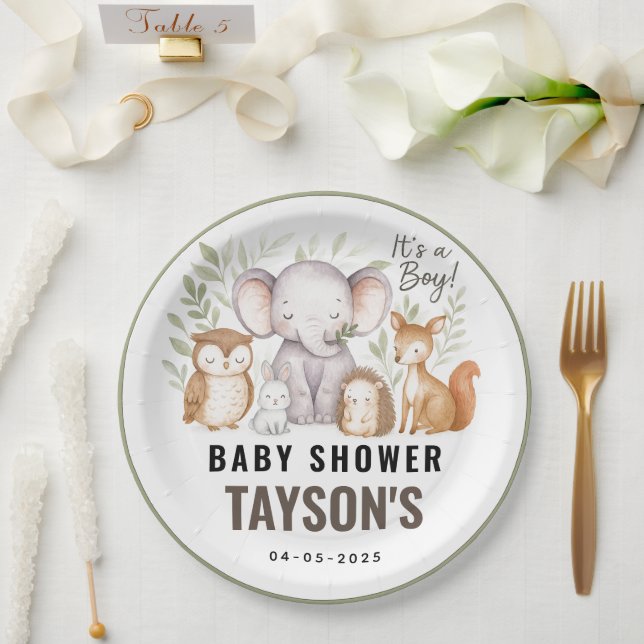 Plato De Papel Modern Woodland Animals Forest Boy Baby Shower (Boda)