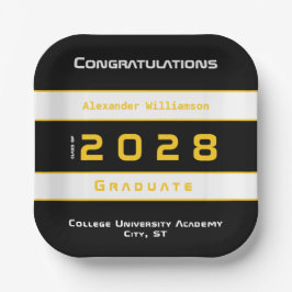 Plato De Papel Modern Yellow Black White Graduation Party