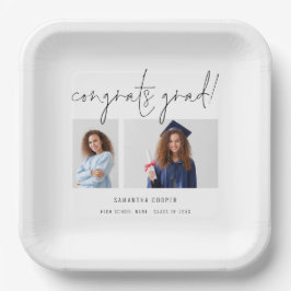 Plato De Papel Moderna 2 Photo Script Congrats Graduation Party