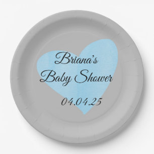 Plato De Papel Moderna acuarela Blue Heart Boy Baby Shower