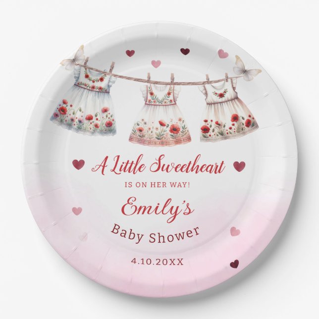 Plato De Papel Moderna acuarela Boho Clothes Chica Baby Shower (Anverso)