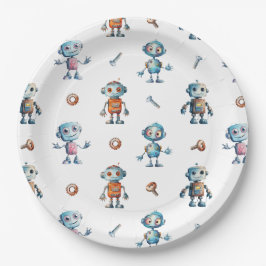 Plato De Papel Moderna acuarela Cute Robot Kids