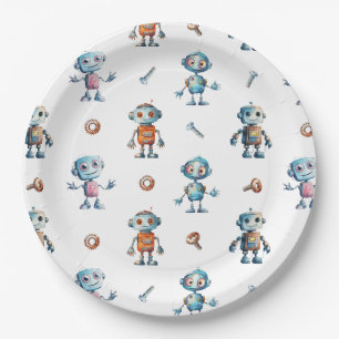 Plato De Papel Moderna acuarela Cute Robot Kids