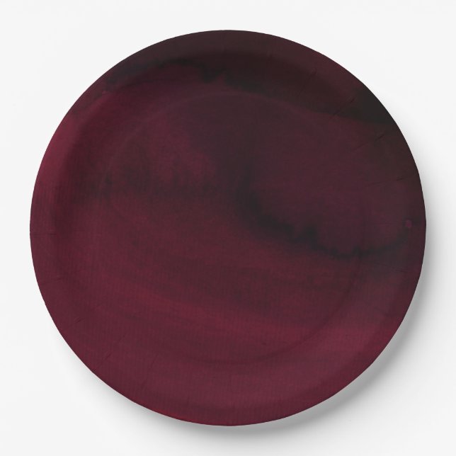 Plato De Papel Moderna acuarela Moody Maroon Burgundy Boda (Anverso)