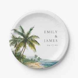 Plato De Papel Moderna acuarela Tropical Beach Wedding
